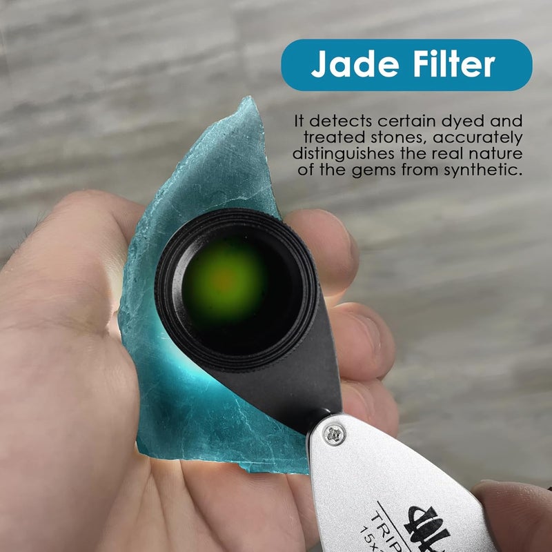 JuviPerpric Foldable Jadeite Filter, 15x Magnifying Glass Gemstone Tester Identifier Tool for Gems, Emerald, Green Stones(15x-21mm) - Image 2